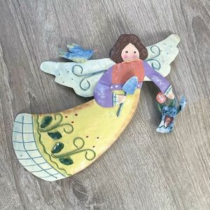 Metal Angel Yellow Blue Hand-painted Home Wall Decor Hanging Garden Fairy